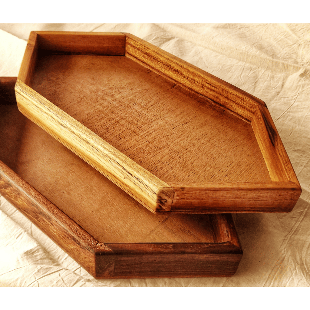 Long Hexagon Teak tray with Plywood base