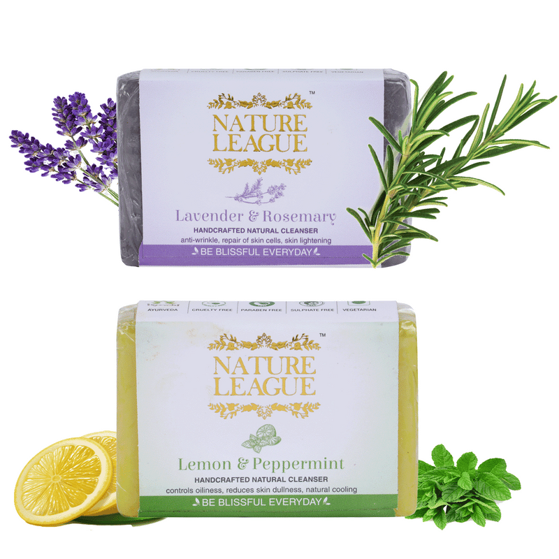 Lavender & Rosemary with Lemon & Peppermint Soap Combo - Natural Handcrafted Soap, 210 gms