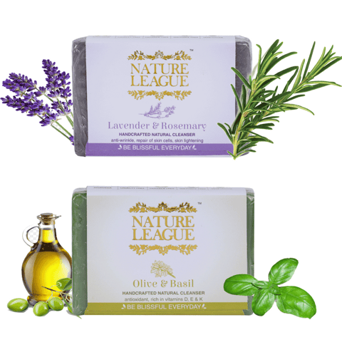 Lavender & Rosemary with Olive & Basil Soap Combo - Natural Handcrafted Soap, 210 gms