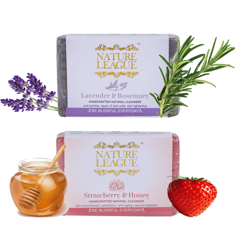 Lavender & Rosemary and Strawberry & Honey Soap Combo - Natural Handcrafted Soap, 210 gms