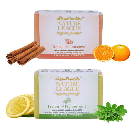 Orange & Cinnamon with Lemon & Peppermint Soap Combo - Natural Handcrafted Soap, 210 gms
