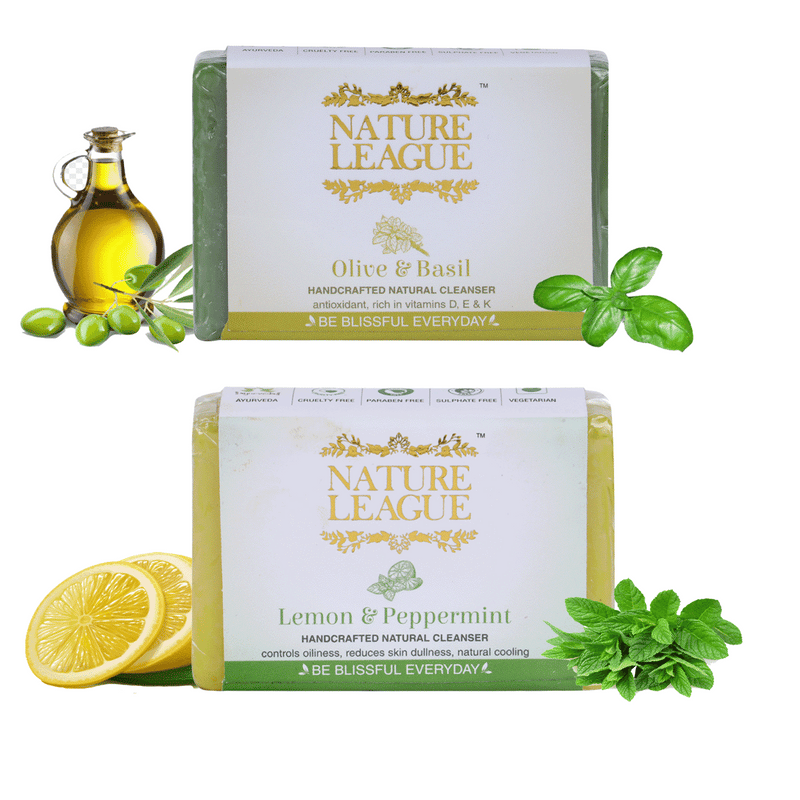 Olive & Basil with Lemon & Peppermint Soap Combo - Natural Handcrafted Soap, 210 gms