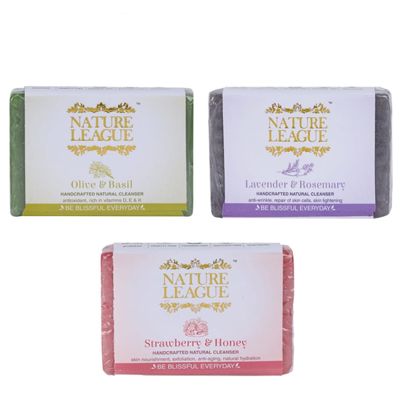 Lavender & Rosemary, Strawberry & Honey and Olive & Basil Soap Combo - Natural Handcrafted Soap, 315 gms