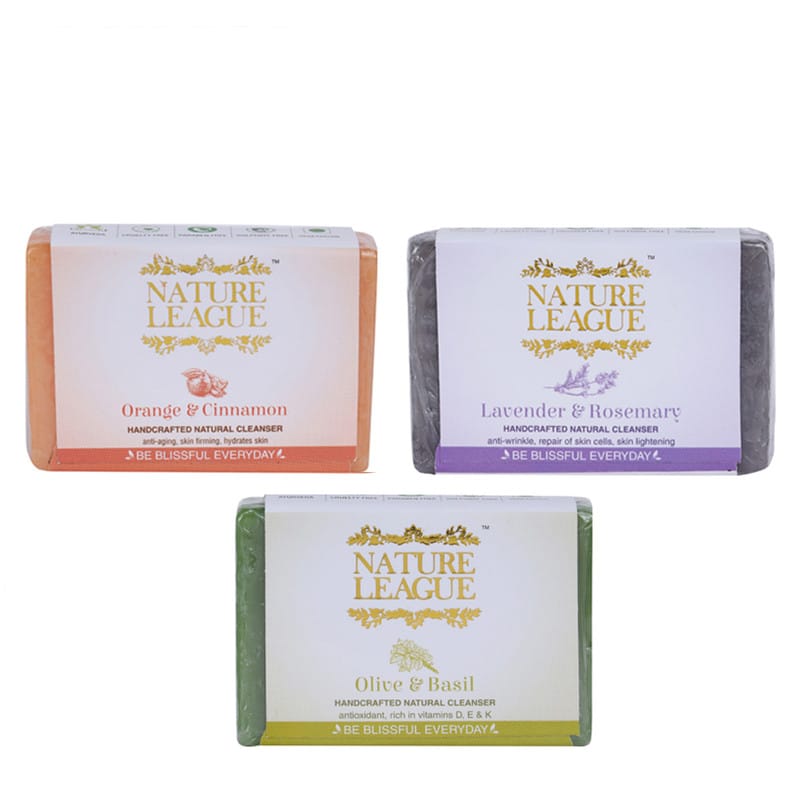 Lavender & Rosemary, Orange & Cinnamon and Olive & Basil Soap Combo - Natural Handcrafted Soap, 315 gms