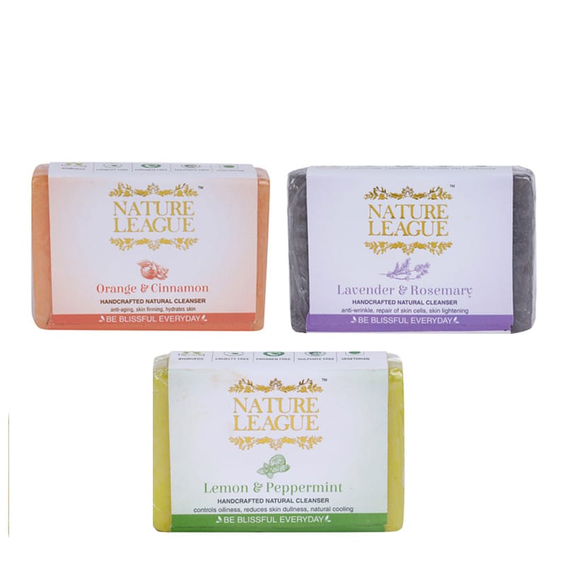 Lavender & Rosemary, Orange & Cinnamon and Lemon & Peppermint Soap Combo - Natural Handcrafted Soap, 315 gms