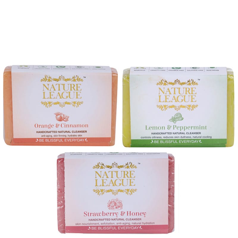 Strawberry & Honey, Orange & Cinnamon and Lemon & Peppermint Soap Combo - Natural Handcrafted Soap, 315 gms