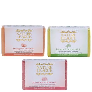 Strawberry & Honey, Orange & Cinnamon and Lemon & Peppermint Soap Combo - Natural Handcrafted Soap, 315 gms
