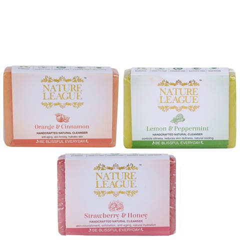 Strawberry & Honey, Orange & Cinnamon and Lemon & Peppermint Soap Combo - Natural Handcrafted Soap, 315 gms