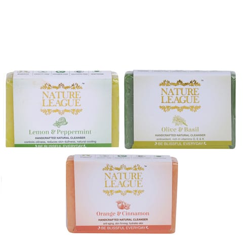 Orange & Cinnamon, Olive & Basil and Lemon & Peppermint Soap Combo - Natural Handcrafted Soap, 315 gms