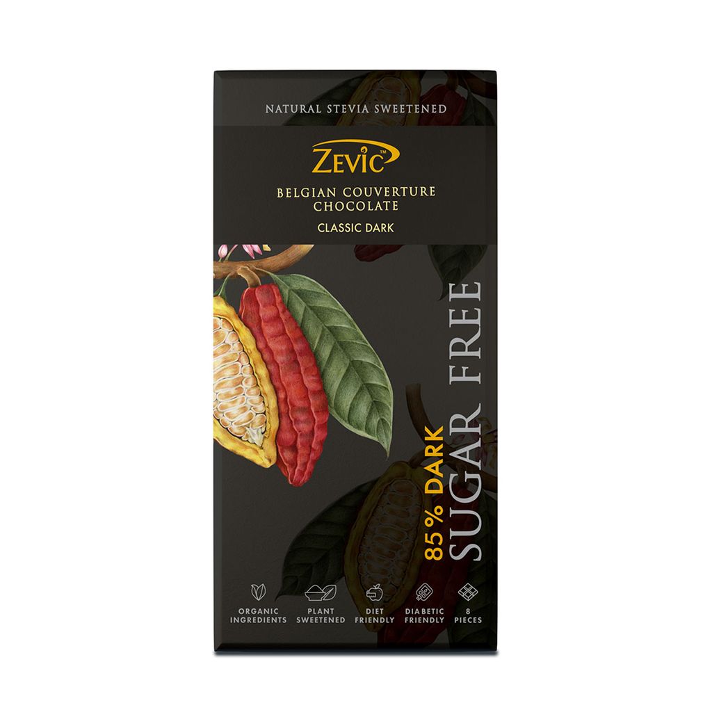 85% Dark Belgian Couverture Chocolate with Stevia 96 gm
