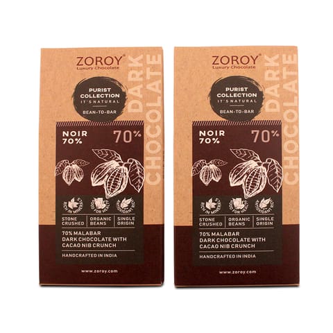 Noir 70% Dark Organic Bar with cacao nib crunch - 116 gms, (Set of 2)