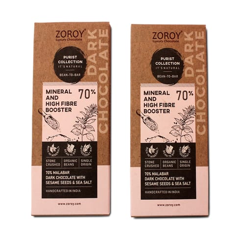 70% Organic Dark chocolate with Seasame seeds and Natural sea salt - 116 gms, (Set of 2)