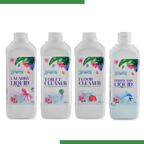 Home Care Earth Friendly Combo 500 ml Each - Floor Cleaner, Toilet Cleaner, Laundry Liquid and Dishwash Liquid