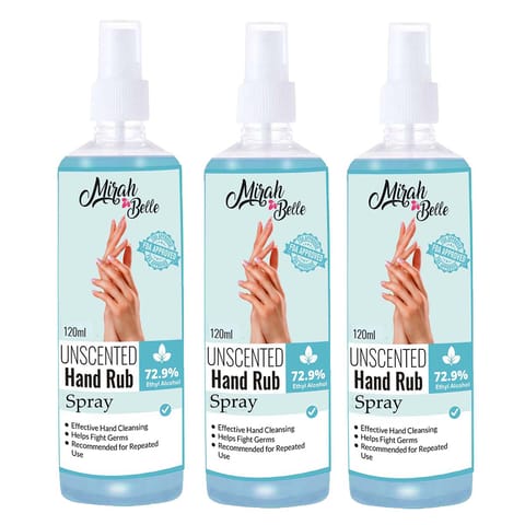 Hand Rub Sanitizer Spray 120 ml - Pack of 3 - Unscented FDA Approved