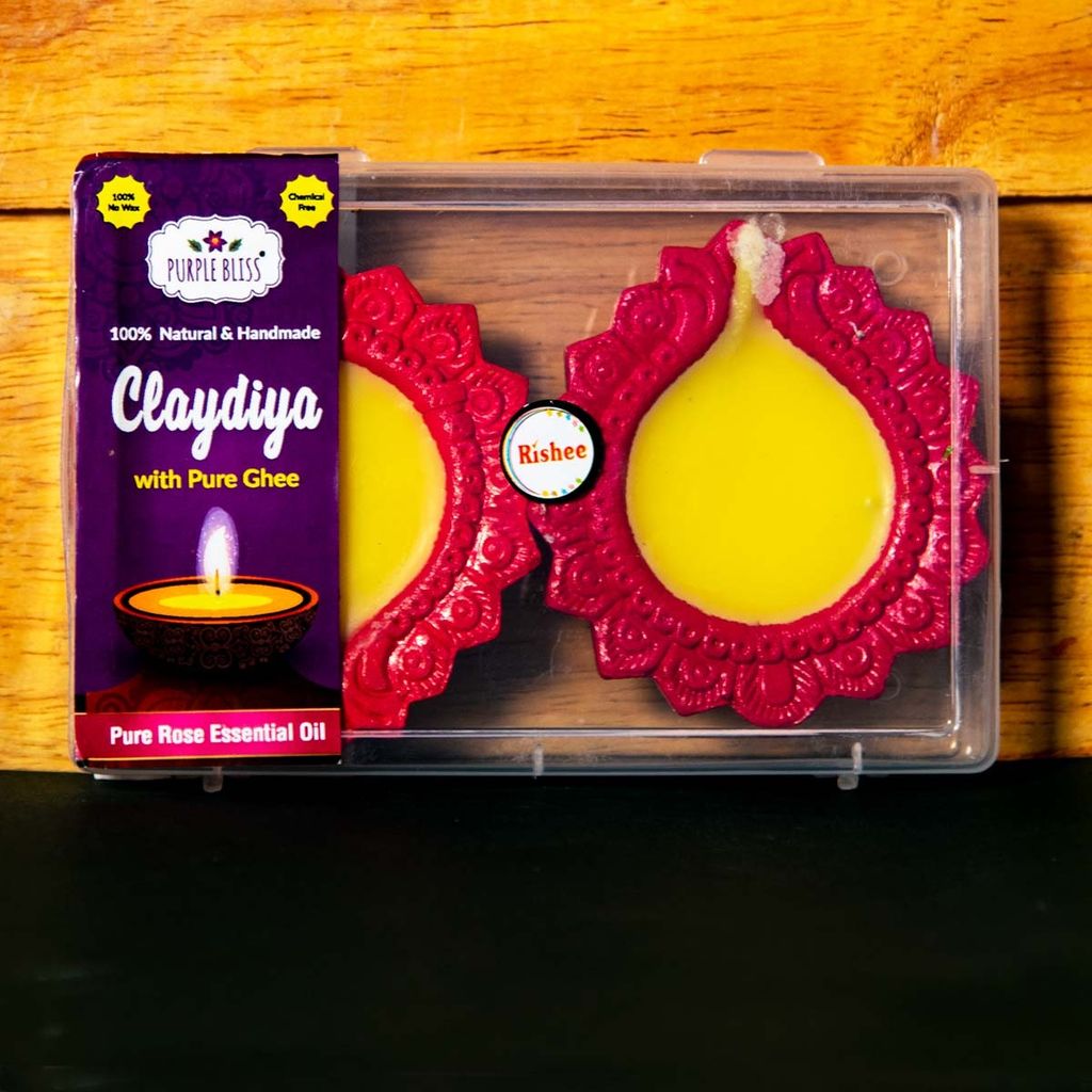 Pure Cow Ghee Clay Diyas Rose - BIG 2