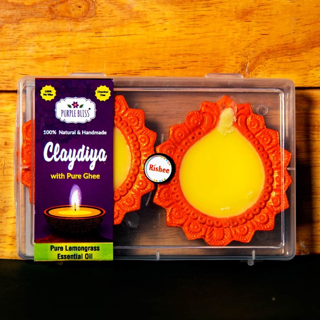 Pure Cow Ghee Clay Diyas Lemongrass - BIG 2