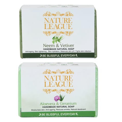 NEEM & VETIVER with ALOEVERA & GERANIUM Natural Handmade Soap Combo 100 gms