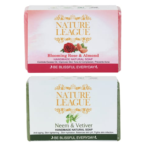 NEEM & VETIVER with BLOOMING ROSE & ALMOND Natural Handmade Soap Combo 100 gms