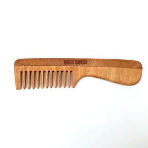 Neem Wood Comb - Wide Tooth with Handle