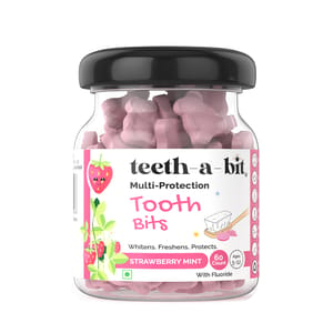 Strawberry Mint Toothbits for Kids, 5-12 yrs (60 Count), Plant Based, Multi Protection