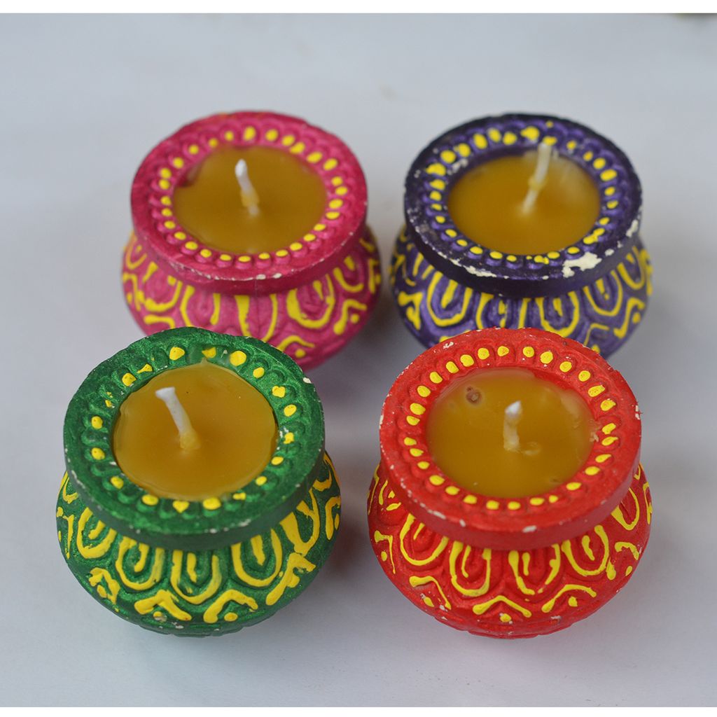 Pure Beeswax Matka Diyas for Diwali - Navratri (Pack of 4)