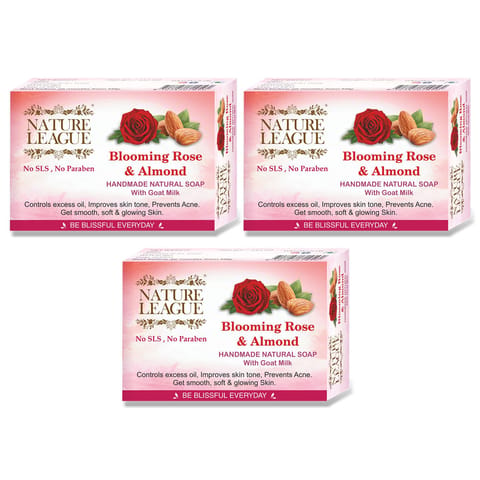 BLOOMING ROSE & ALMOND Natural Handmade Soap 100 gms (Pack of 3)