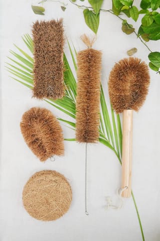 Coconut Fiber - Cleaning Kit (Pack of 5 Coir Brushes)