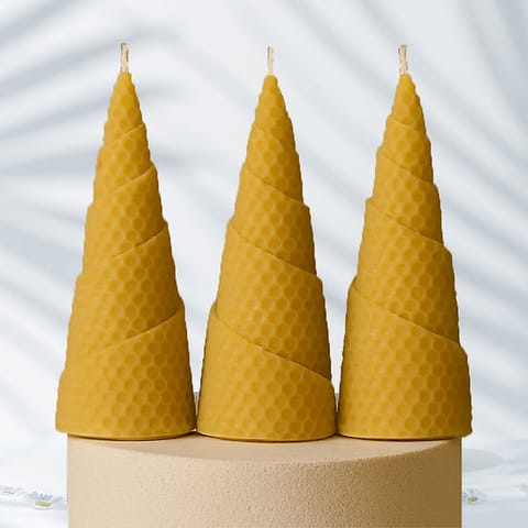 BEE Happy Pure Beeswax Hand-Rolled Tree Candle (Pack of 3) 105 gms