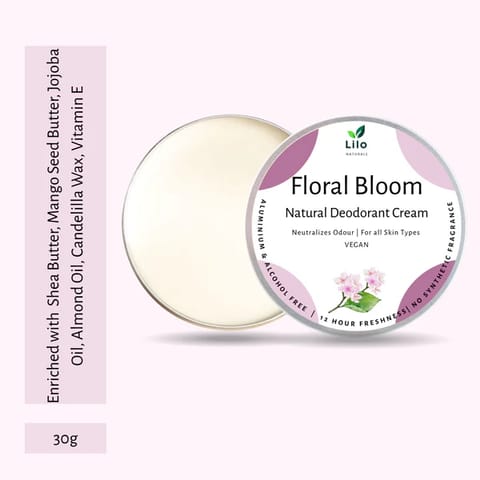 Natural Deodorant Cream | Floral Bloom | Enriched with Shea Butter, Mango Butter, Jojoba & Almond Oil