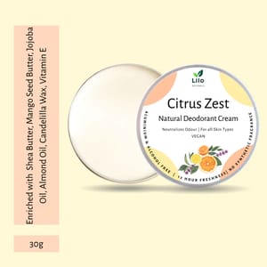 Natural Deodorant Cream| Citrus Zest | Enriched with Shea Butter, Mango Butter, Jojoba & Almond Oil