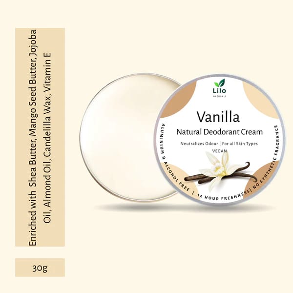 Natural Deodorant Cream | Vanilla | Enriched with Shea Butter, Mango Butter, Jojoba & Almond Oil
