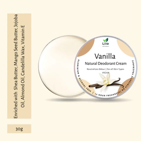 Natural Deodorant Cream | Vanilla | Enriched with Shea Butter, Mango Butter, Jojoba & Almond Oil