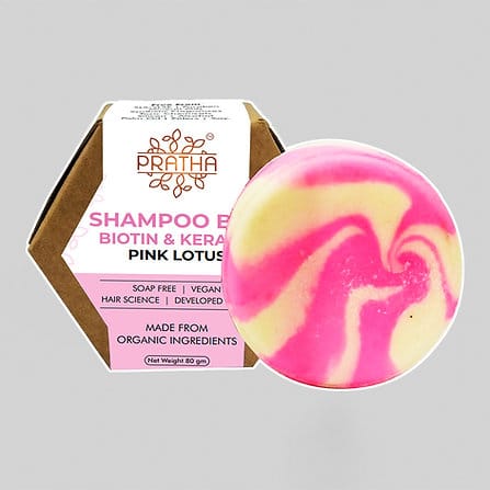 Pink Lotus (Biotin & Keratin) Shampoo Bar | Long Hairs, 80 gms