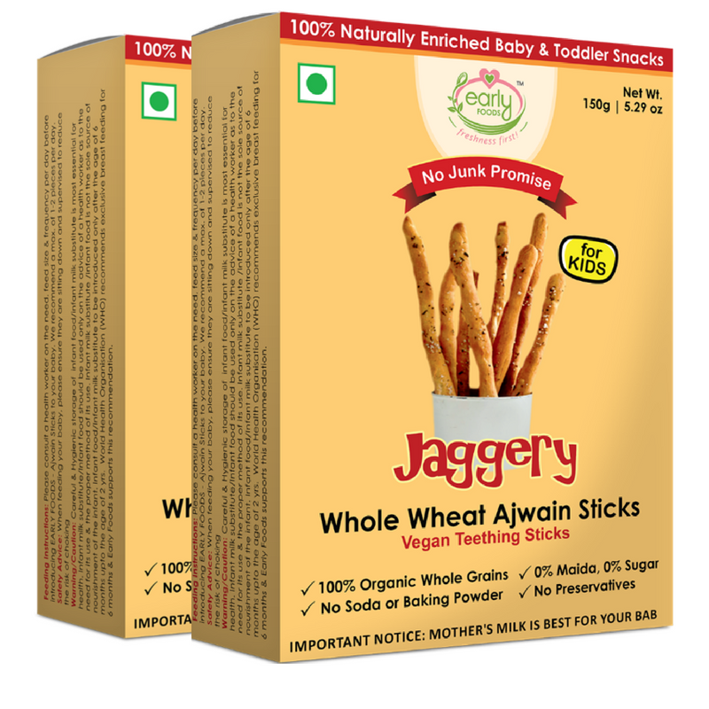 Organic Whole Wheat Ajwain Jaggery Teething Sticks - 150 gms (Pack of 2)