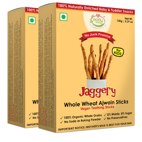 Organic Whole Wheat Ajwain Jaggery Teething Sticks - 150 gms (Pack of 2)
