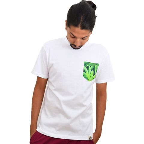 White Cannabis Printed Pocket Eco-Friendly Men's T-shirt