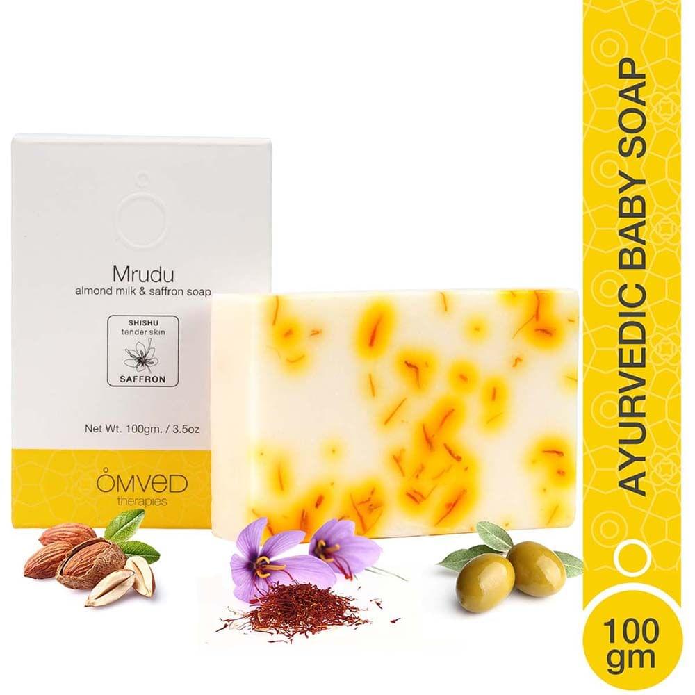 Mrudu Almond Milk and Saffron Ayurvedic Baby Soap, 100g