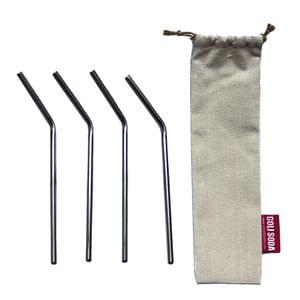 Stainless Steel Bent Straws Set of 4 With Easy Carry Travel Pouch