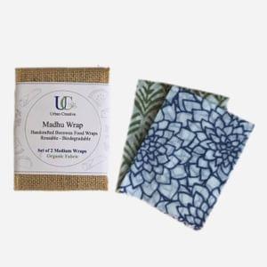 Madhu Wrap (Beeswax food wrap) Set of 2 Medium Wraps in Certified Organic Fabric