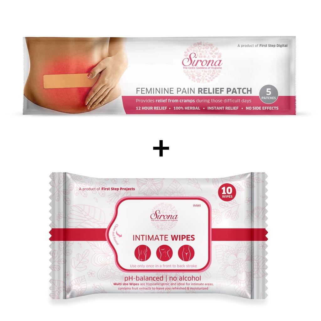 Pain Relief Patches for Period Pain - 5 Pcs & Intimate Wipes - 10 Pcs